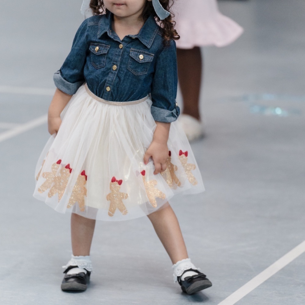 Lilt Toddler Girls 3/4 Sleeve A-Line Denim Ivory Gingerbread Holiday Dress 3T